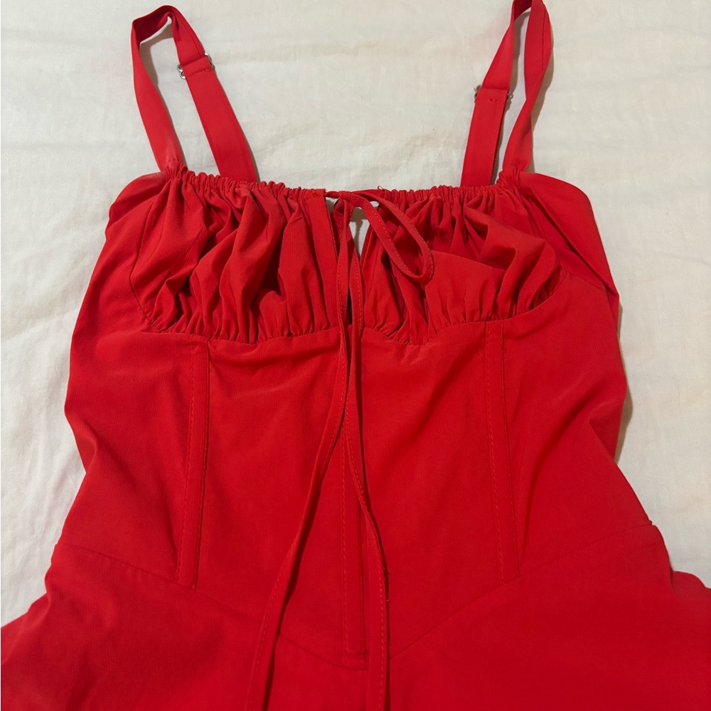 SHEIN Bright Red Ruched Bust Mini Dress - Picture 2 of 4